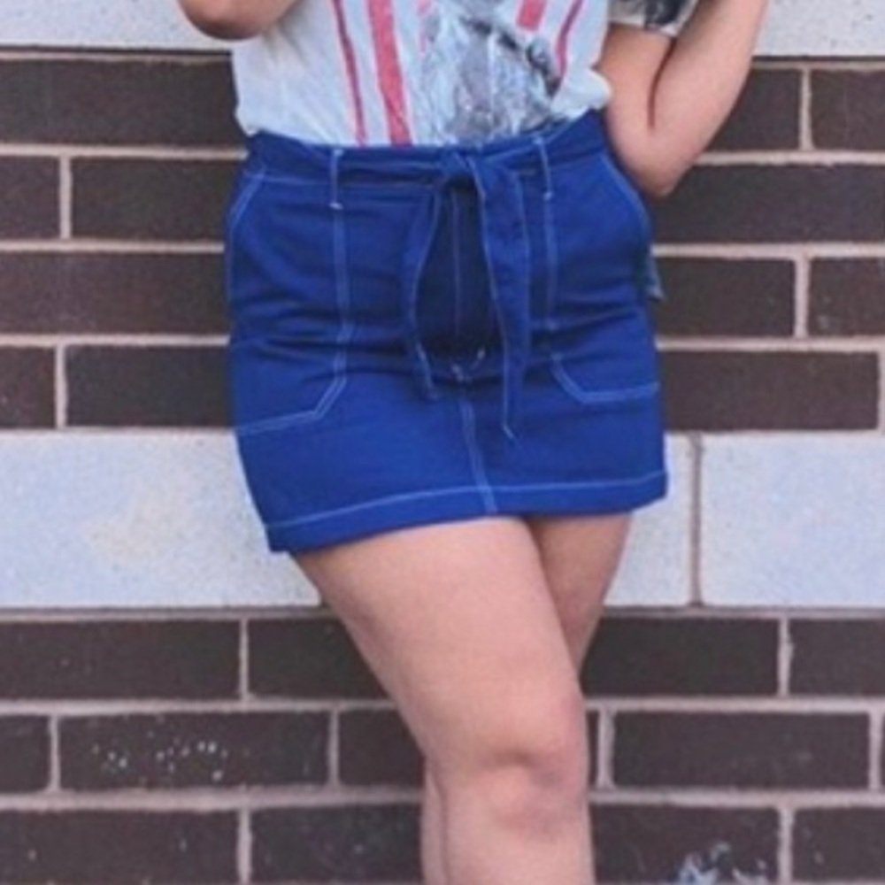 Wild Fable Women Blue Belted Contrast Stitch Utility Skirt Plus Size 22W. NWT - Picture 4 of 7